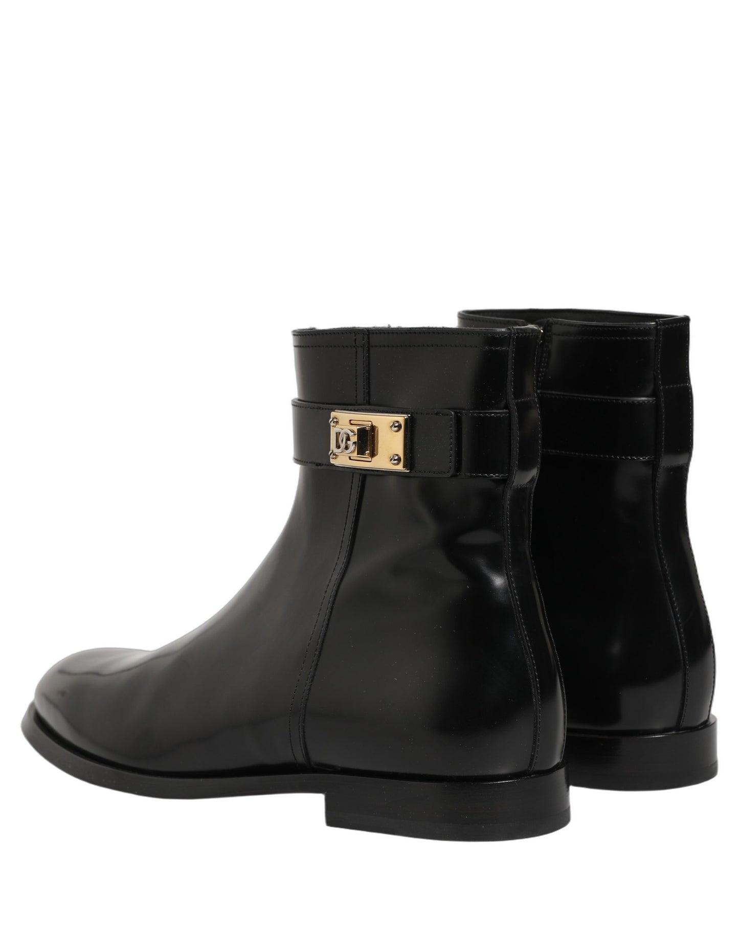 Dolce & Gabbana Black Leather Logo Buckle Mid Calf Boots Shoes
