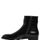 Dolce & Gabbana Black Leather Logo Buckle Mid Calf Boots Shoes