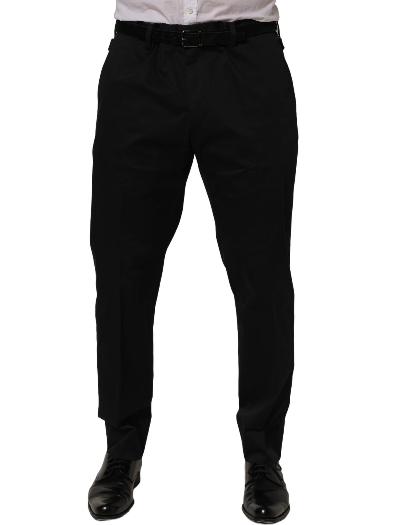 Dolce & Gabbana Black Cotton Tapered Leg Dress Trouser Pants