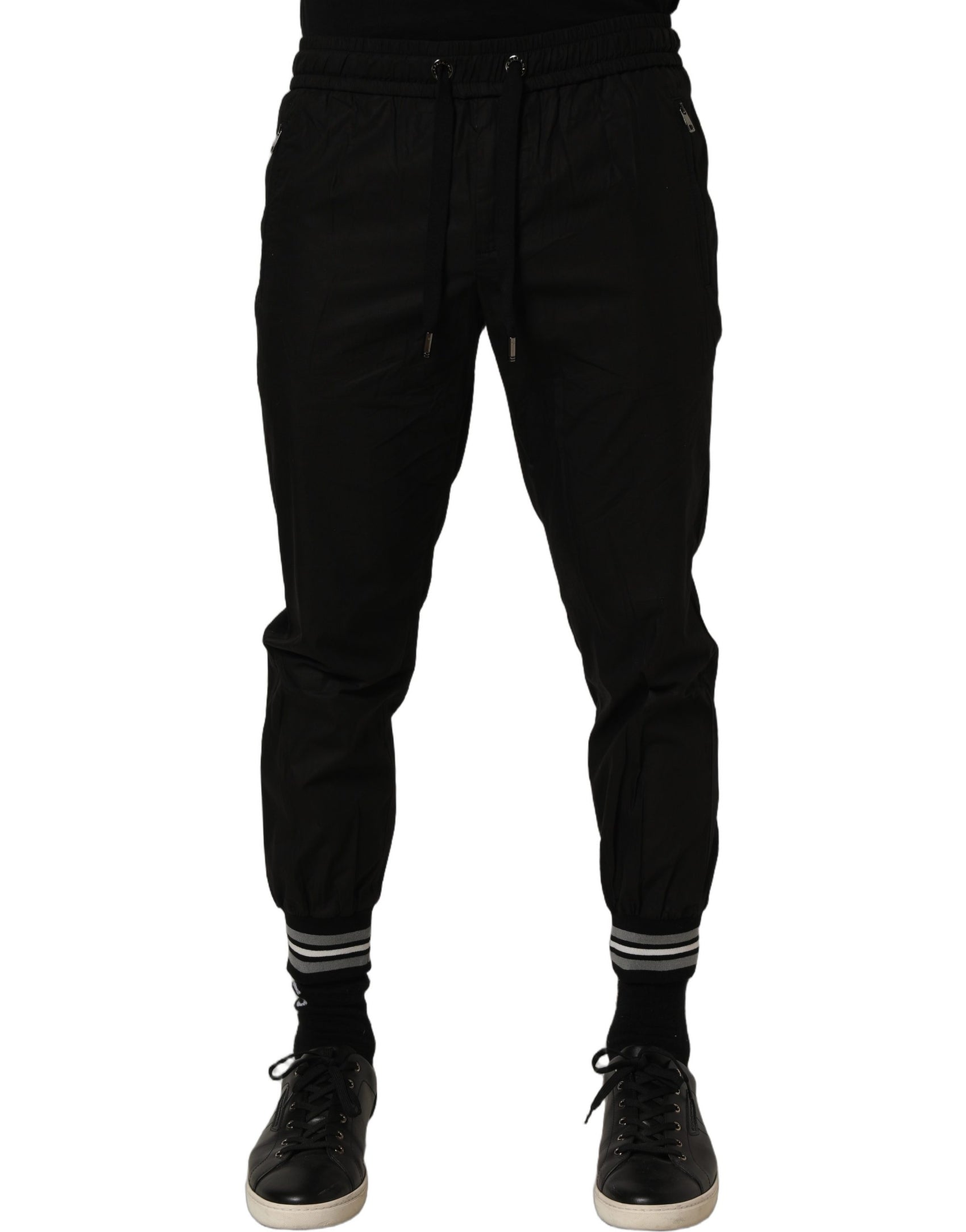Dolce & Gabbana Black Cotton Mid Waist Jogger Sweatpants Pants