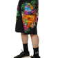 Dolce & Gabbana Black Cotton Tropical Floral Bermuda Shorts