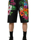 Dolce & Gabbana Black Cotton Tropical Floral Bermuda Shorts