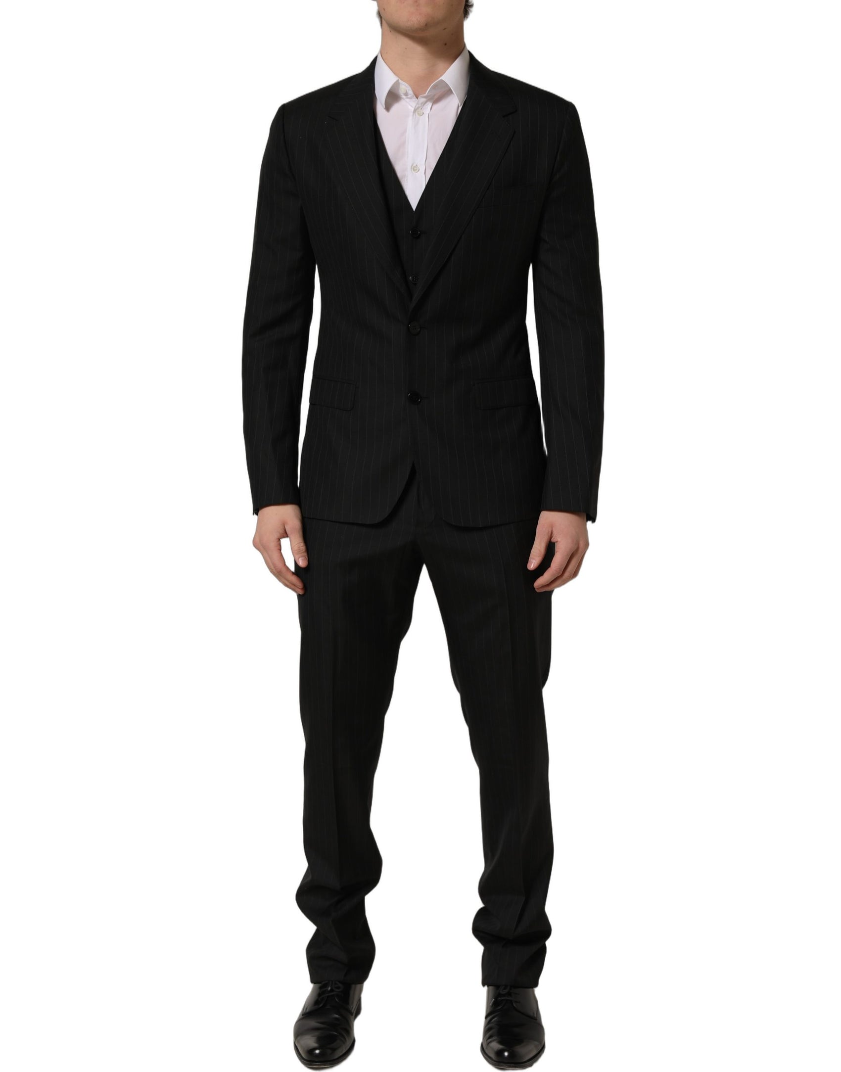 Dolce & Gabbana Black Stripes Slim Fit Formal 3 Piece Suit