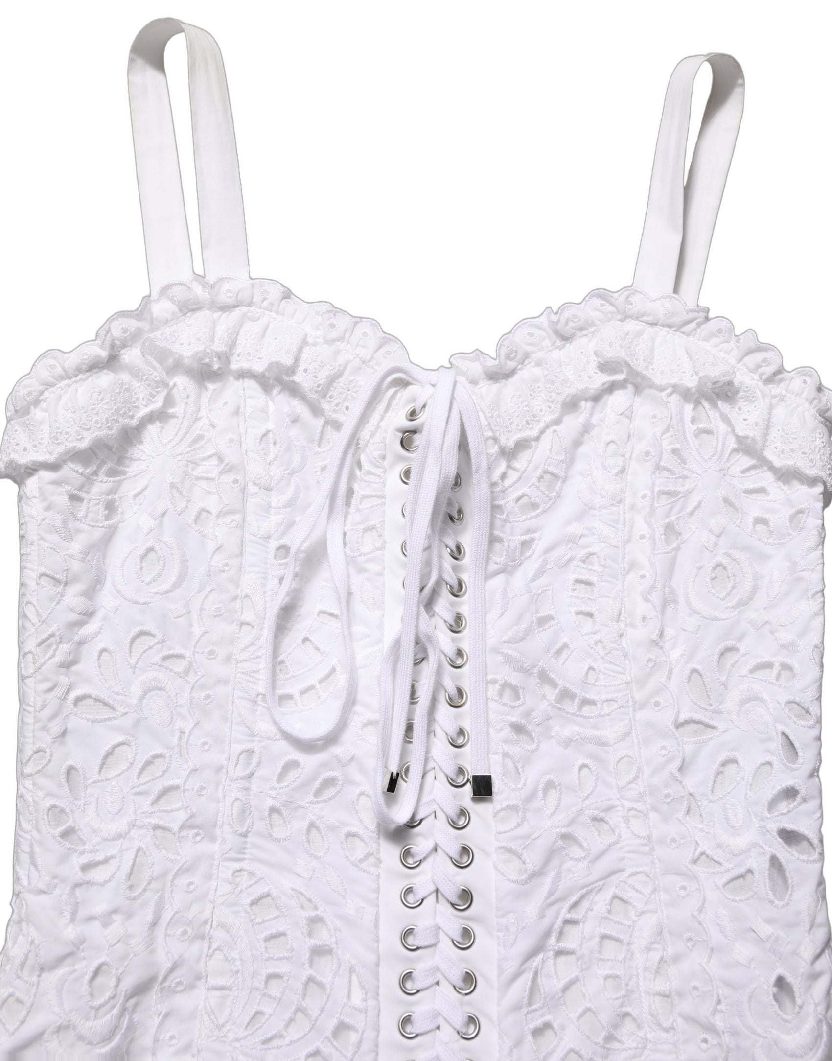 Dolce & Gabbana White Broderie Anglaise Cotton Mini Dress