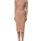Dolce & Gabbana Beige Cotton Mesh Ruched Sheath Midi Dress