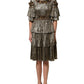 Dolce & Gabbana Metallic Gold Embellished Tiered Midi Dress