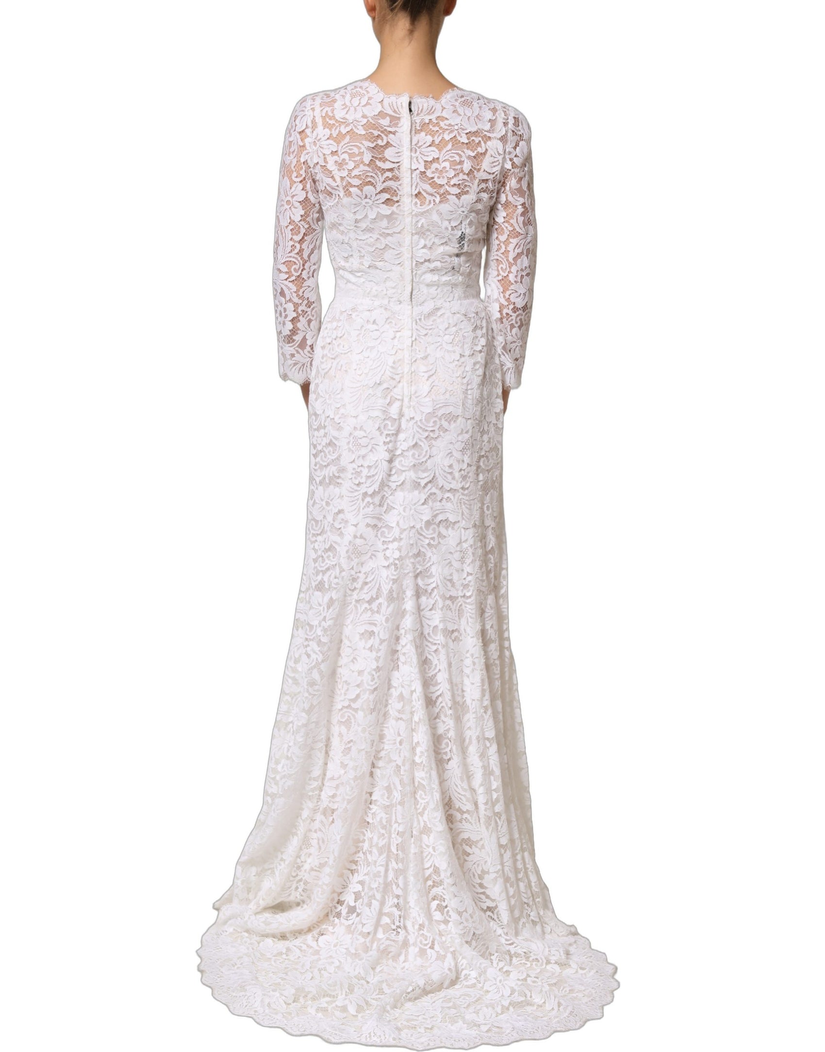 Dolce & Gabbana White Cotton Floral Lace Long Gown Dress