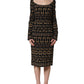 Dolce & Gabbana Black Key Print Long Sleeves Sheath Midi Dress