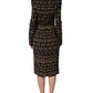 Dolce & Gabbana Black Key Print Long Sleeves Sheath Midi Dress