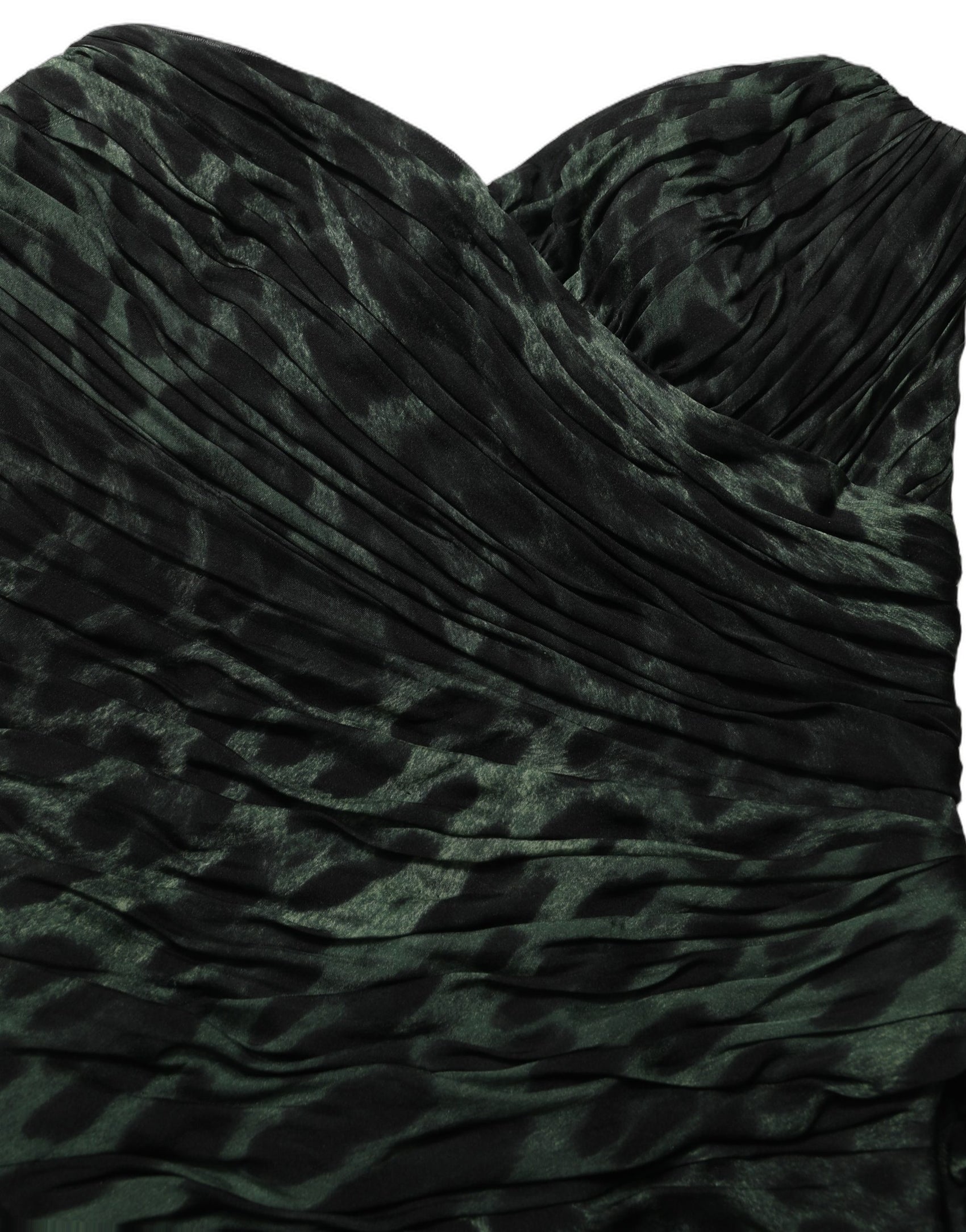 Dolce & Gabbana Green Leopard Print Bustier Draped Midi Dress