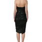 Dolce & Gabbana Green Leopard Print Bustier Draped Midi Dress