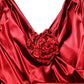 Dolce & Gabbana Red Silk Satin Draped Midi Floral Applique Dress