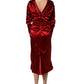 Dolce & Gabbana Red Silk Satin Draped Midi Floral Applique Dress