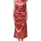 Dolce & Gabbana Pink Draped Midi Flower Appliques Dress