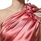 Dolce & Gabbana Pink Draped Midi Flower Appliques Dress