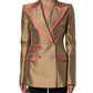 Dolce & Gabbana Gold Silk Double Breasted Coat Blazer Jacket