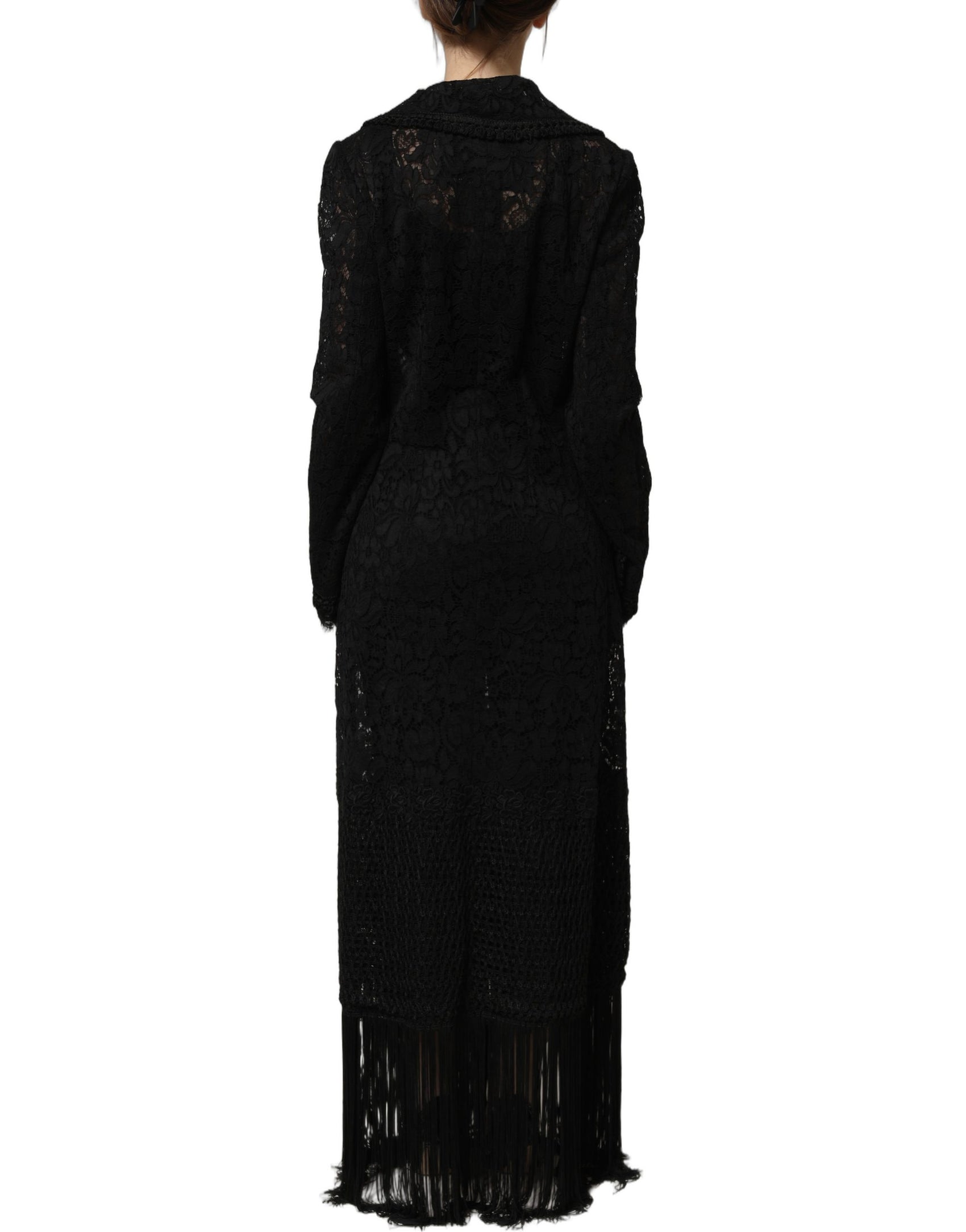 Dolce & Gabbana Black Embellished Guipure Lace Coat Jacket