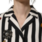 Dolce & Gabbana Black White Striped Embellished Coat Jacket