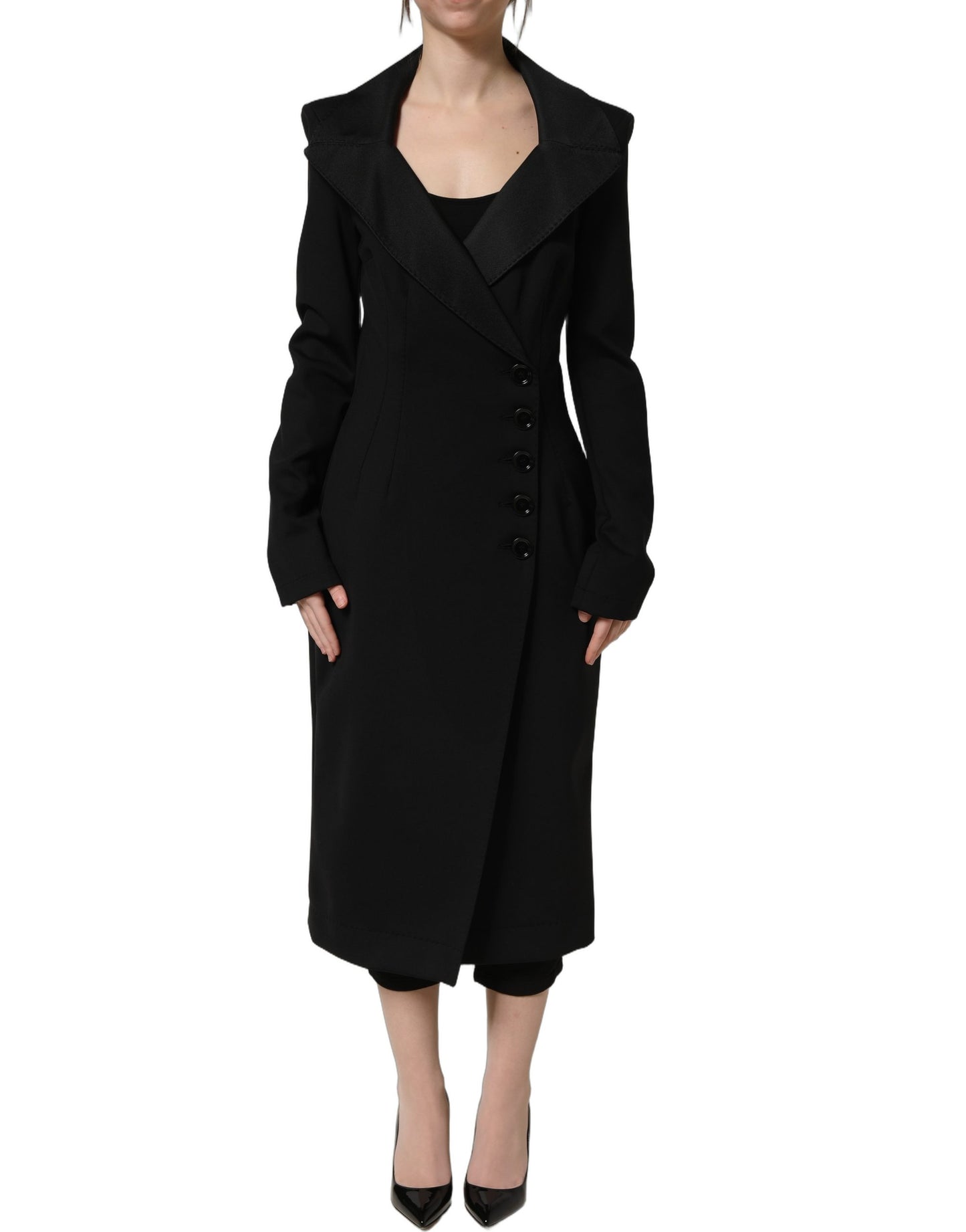 Dolce & Gabbana Black Nylon Double Breasted Coat Jacket