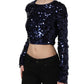 Dolce & Gabbana Blue Sequined Long Sleeves Crop Blouse Top