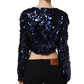Dolce & Gabbana Blue Sequined Long Sleeves Crop Blouse Top