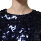 Dolce & Gabbana Blue Sequined Long Sleeves Crop Blouse Top
