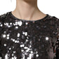 Dolce & Gabbana Black Sequined Long Sleeves Crop Blouse Top