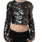 Dolce & Gabbana Black Sequined Long Sleeves Crop Blouse Top