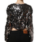 Dolce & Gabbana Black Sequined Long Sleeves Crop Blouse Top