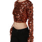 Dolce & Gabbana Red Sequined Long Sleeves Crop Blouse Top