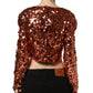 Dolce & Gabbana Red Sequined Long Sleeves Crop Blouse Top
