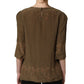 Dolce & Gabbana Brown Keys Roses Printed Silk Blouse Top