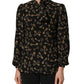 Dolce & Gabbana Black Keys Print Silk Tie Neck Blouse Top