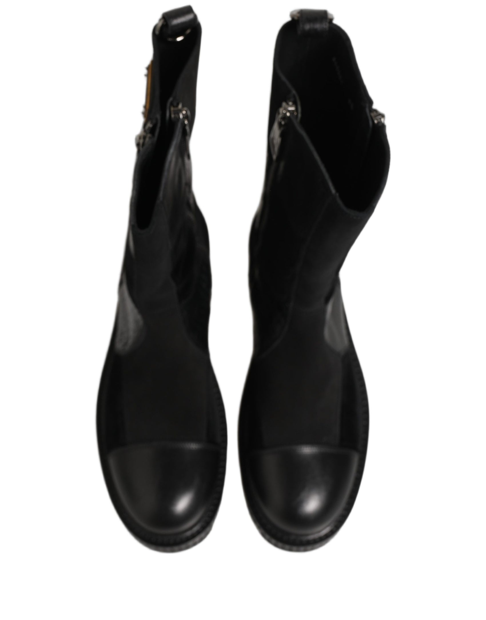 Dolce & Gabbana Black Patchwork Leather Mid Calf Boots Shoes