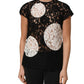 Dolce & Gabbana Black White Floral Lace Short Sleeve Blouse Top