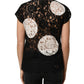Dolce & Gabbana Black White Floral Lace Short Sleeve Blouse Top
