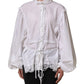 Dolce & Gabbana White Ruffled Lace Embellished Blouse Top