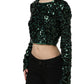 Dolce & Gabbana Green Sequined Long Sleeves Crop Blouse Top