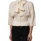 Dolce & Gabbana Off White Ascot Collar Long Sleeves Blouse Top