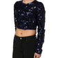 Dolce & Gabbana Blue Sequined Long Sleeves Crop Blouse Top