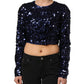 Dolce & Gabbana Blue Sequined Long Sleeves Crop Blouse Top