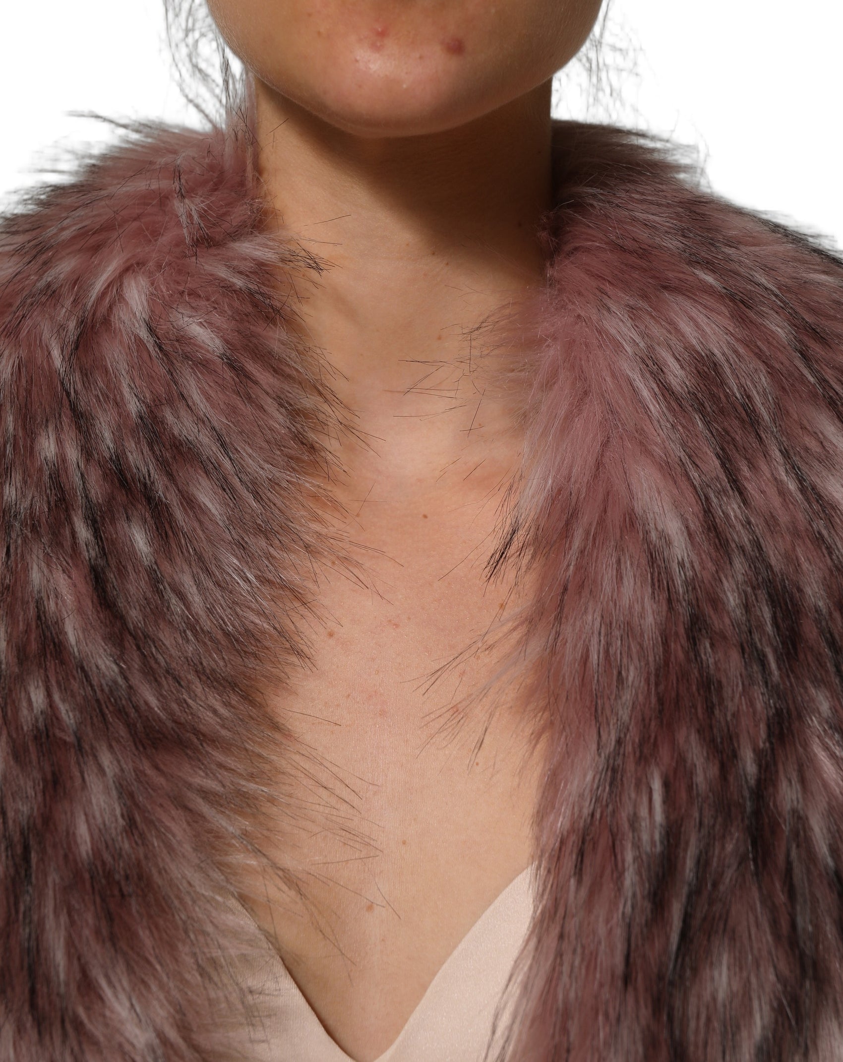 Dolce & Gabbana Pink Acrylic Faux Fur Knit Shrug Vest Top