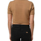 Dolce & Gabbana Brown Wool Short Sleeves Cropped Blouse Top