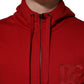 Dolce & Gabbana Red Embroidered Logo Hooded Full Zip Sweater