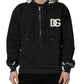 Dolce & Gabbana Black Cotton Logo Hooded Full Zip Sweater