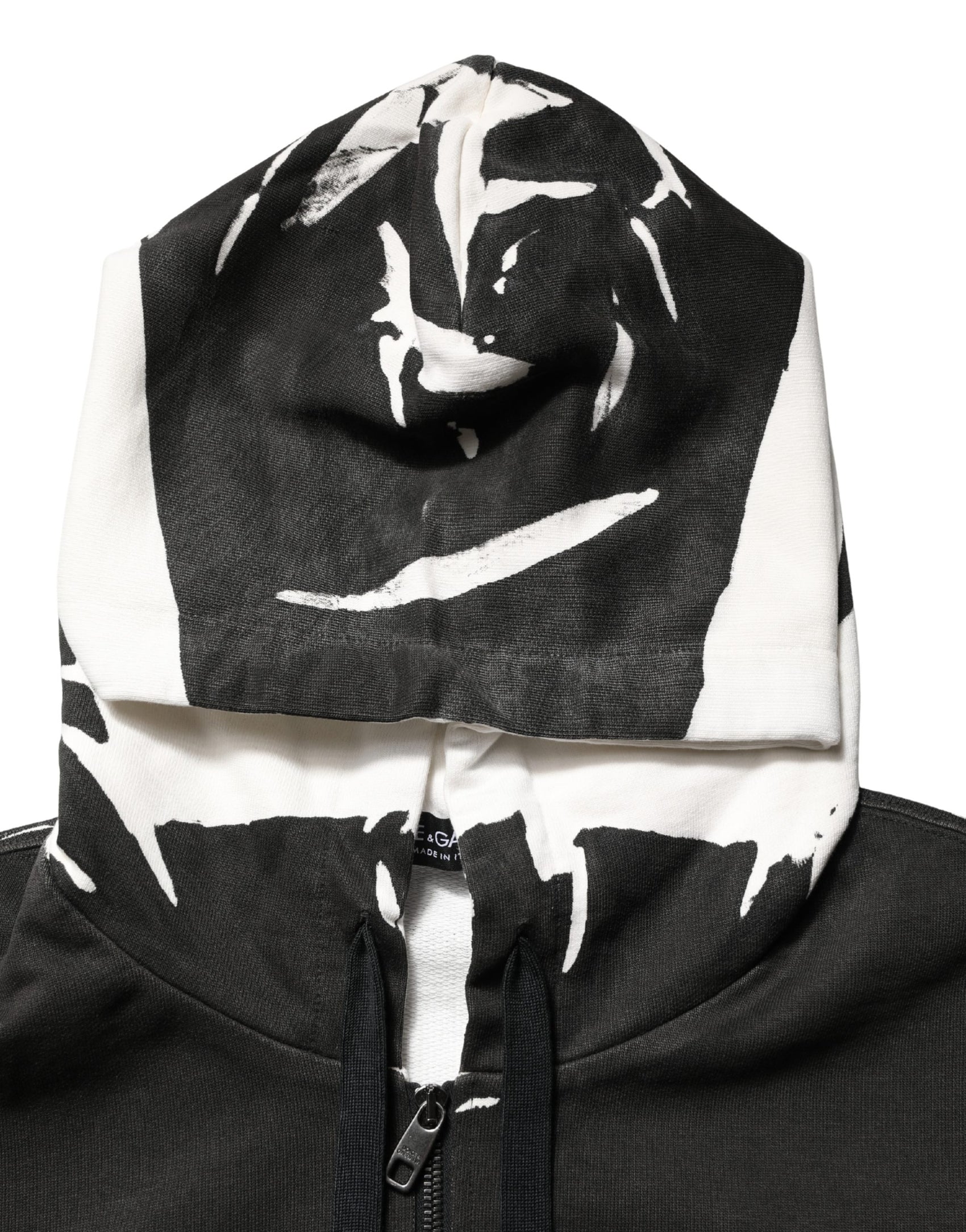 Dolce & Gabbana Black Cotton Logo Hooded Full Zip Sweater