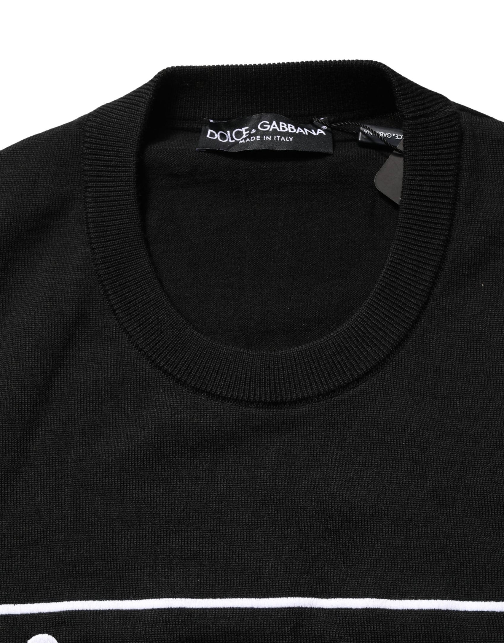 Dolce & Gabbana Black Graphic Logo Crew Neck Wool Pullover Sweater