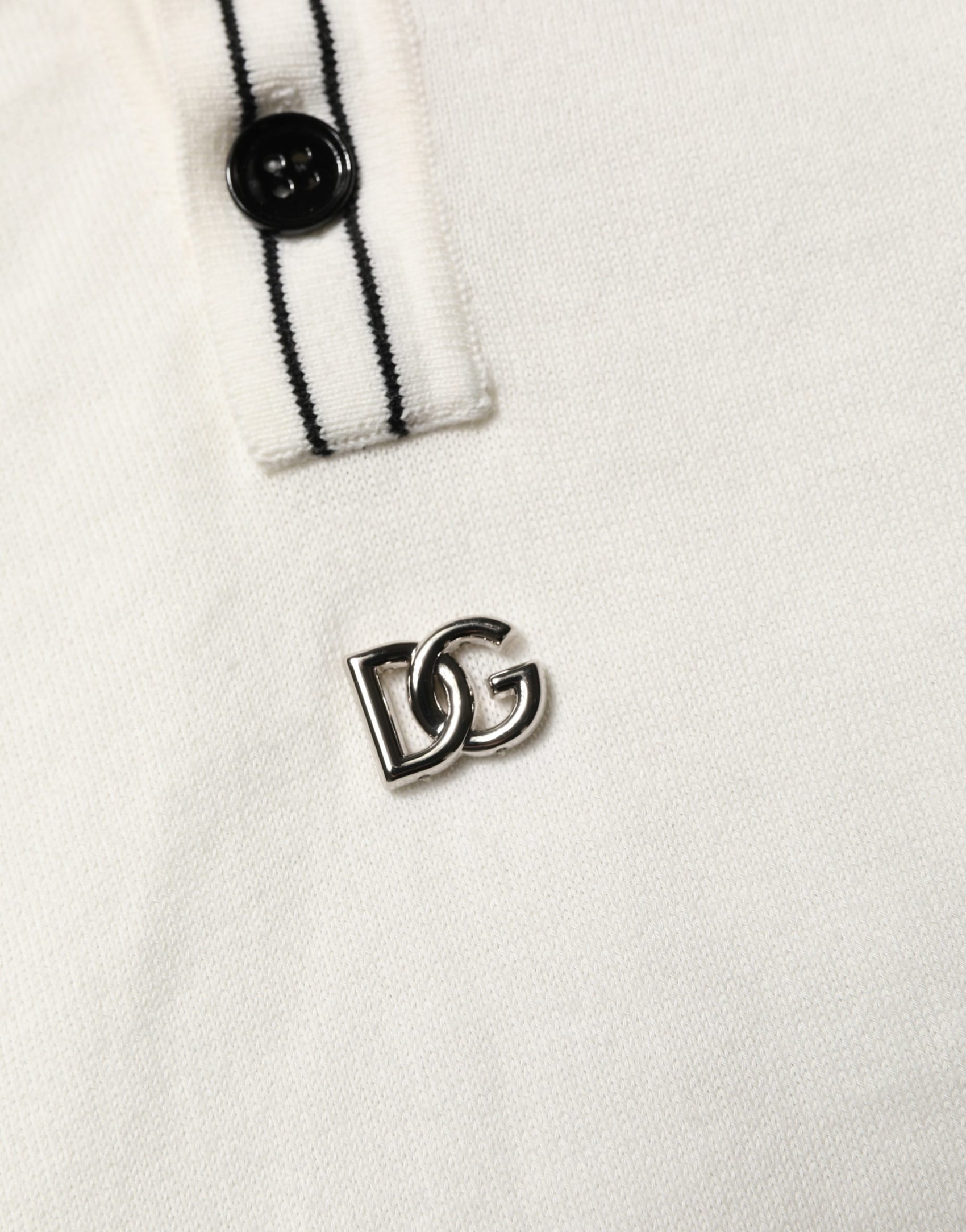 Dolce & Gabbana White Cotton Blend Men Polo Pullover Sweater