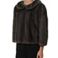 Dolce & Gabbana Dark Gray Mink Fur Round Collar Blouse Top