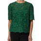 Dolce & Gabbana Green Floral Lace Round Neck Blouse Top